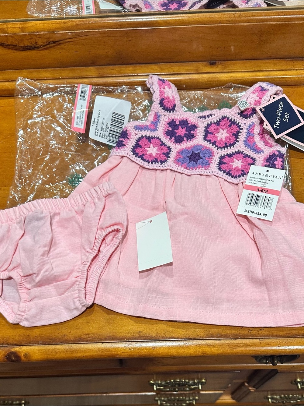 Andy & Evan Pink and Purple Crochet Bodice Two-Piece Set